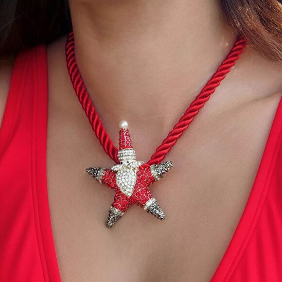 Heidi Daus SANTA STAR Crystal Santa Claus Christmas Holiday Pin Brooch Necklace - Picture 5 of 12